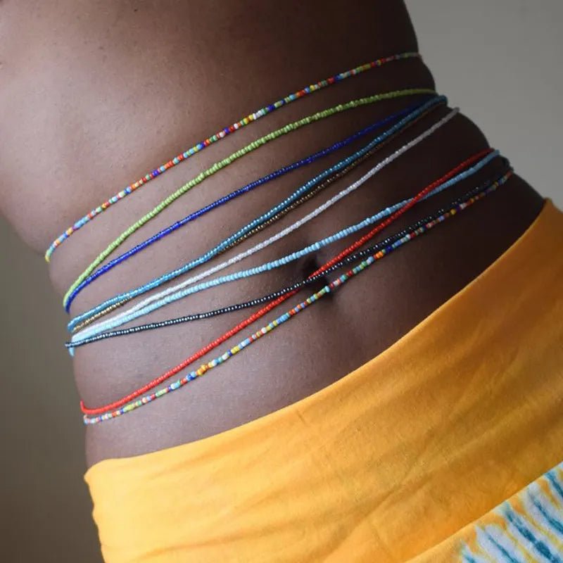 Stretchy African Waist Beads: Belly Beads Chain Plus Size with String and Charms - Flexi Africa - Free Delivery Worldwide only at www.flexiafrica.com