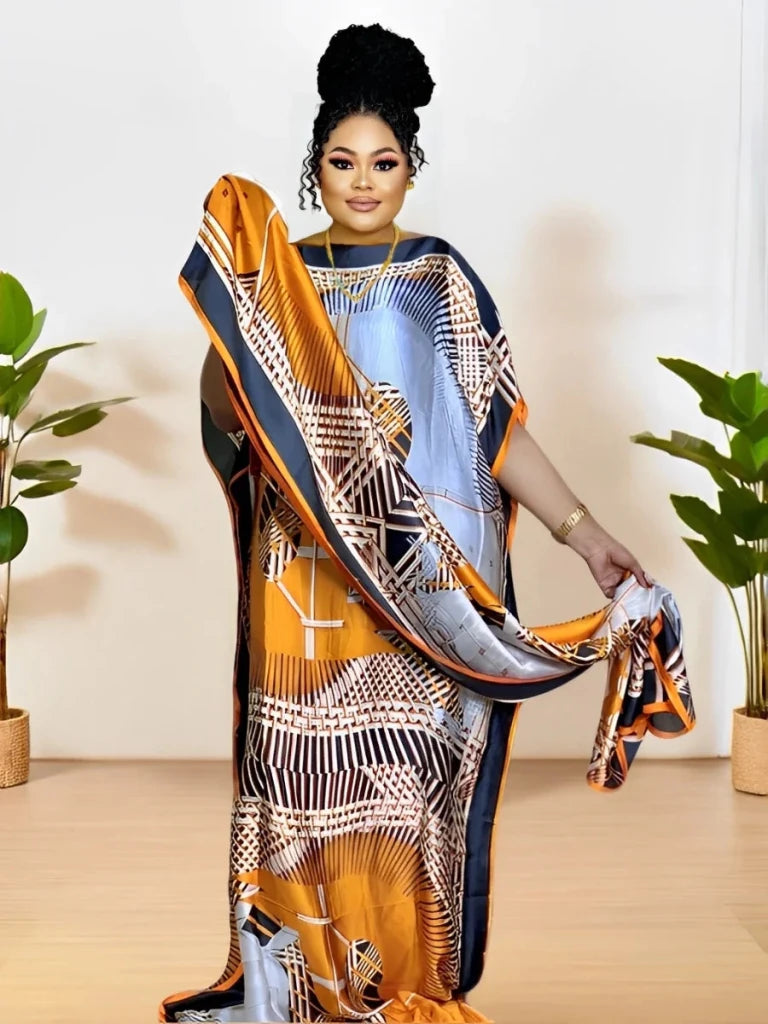 Stunning Africa Patterned Kaftan Dress for Women's Plus Size Ramadan Clothing - Free Delivery Worldwide only at Flexi Africa