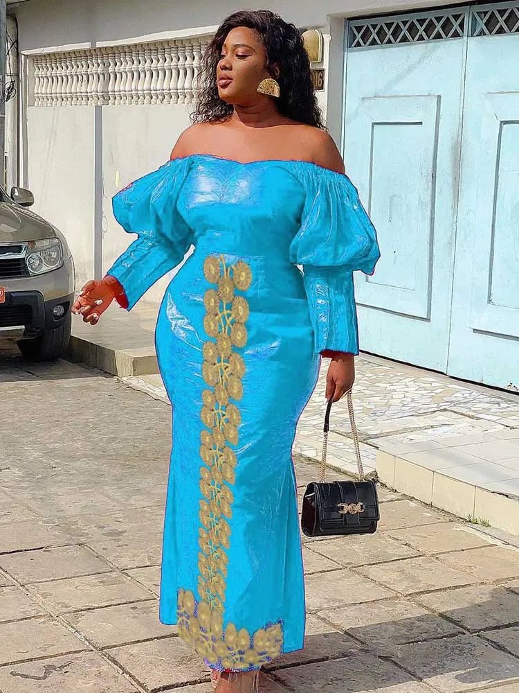 Stunning Bazin Riche Evening Gowns: Elegant Choices for Nigerian Women's Party Attire - Flexi Africa - Free Delivery Worldwide only at www.flexiafrica.com
