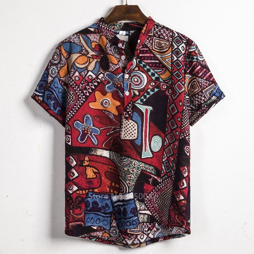 Stylish African Dashiki Print Dress Shirt for Men: Casual Streetwear with Ethnic Flair - Flexi Africa Free Delivery Worldwide