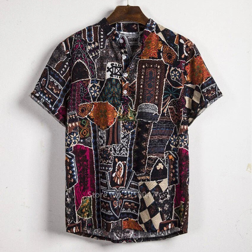 Stylish African Dashiki Print Dress Shirt for Men: Casual Streetwear with Ethnic Flair - Flexi Africa Free Delivery Worldwide