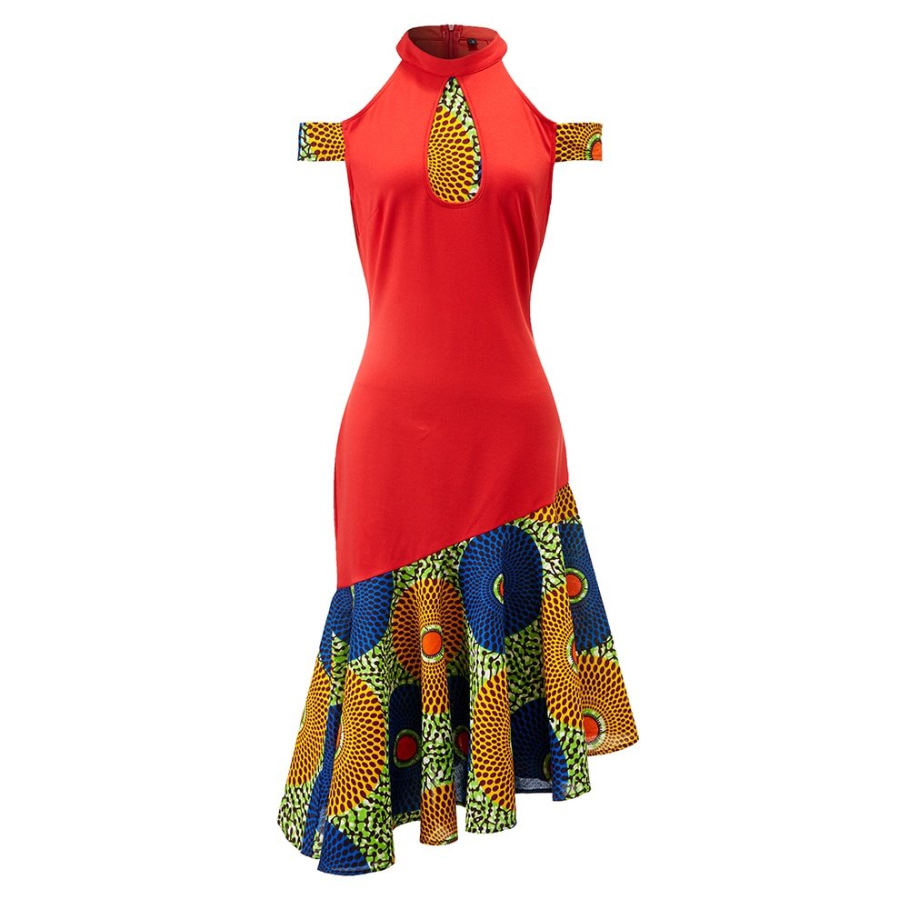 Stylish African Off-Shoulder Dress for Women: Sexy Summer Dress with Rich Bazin Ankara Print in Midi Length FREE POST