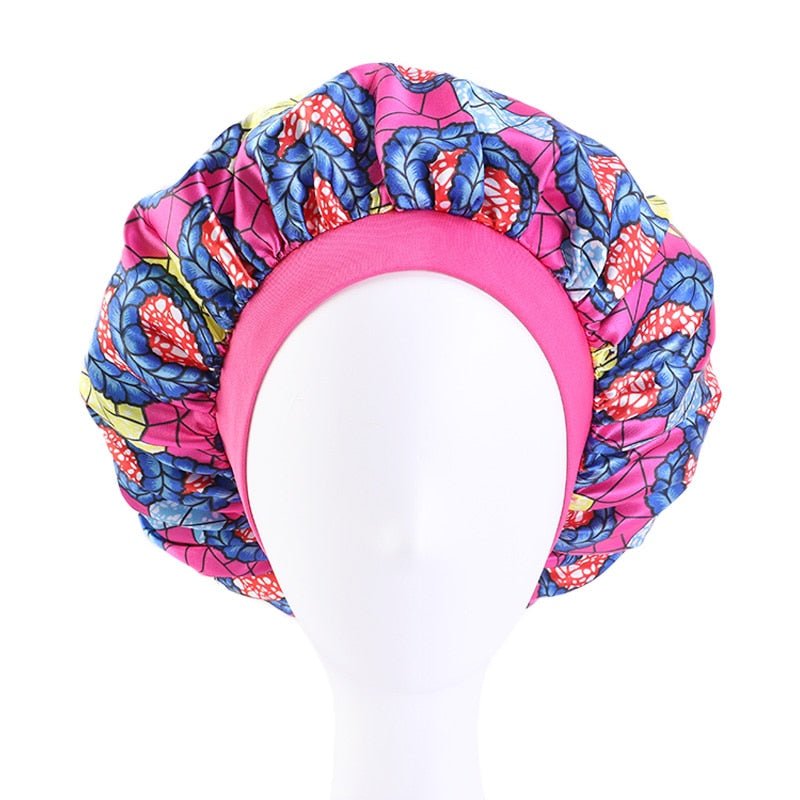 Stylish Satin Bonnet Sleep Cap Set - Matching African Print Turban Hair Covers - Flexi Africa - Free Delivery Worldwide