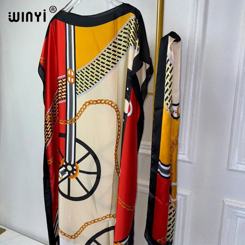 Summer African Kaftan Dress for Women – Boho Print, Loose Fit Party Abaya - Free Delivery Worldwide only at Flexi Africa
