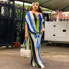 Summer Chic: African Chiffon 2PC Sets for Women – Dashiki Top and Pants Suit, Perfect for Parties and Street Casual Looks