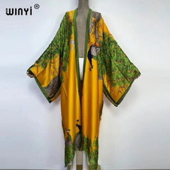 Summer Classic Peacock Print African Women Cardigan – Sexy Boho Maxi Long Sleeve Kaftan Dress - Free Delivery Worldwide only at Flexi Africa