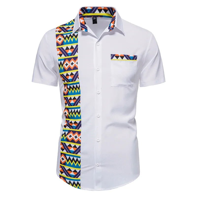 Summer Style: Men's White African Dashiki Print Shirt - Short Sleeve Casual Streetwear - Flexi Africa - Free Delivery Worldwide only at www.flexiafrica.com