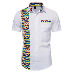 Summer Style: Men's White African Dashiki Print Shirt - Short Sleeve Casual Streetwear - Flexi Africa - Free Delivery Worldwide only at www.flexiafrica.com