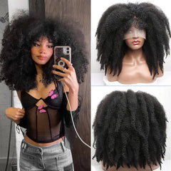 Synthetic Afro Marley Braiding Hair Front Wig with Bangs Short Curly Wigs - Flexi Africa - Free Delivery Worldwide only at www.flexiafrica.com