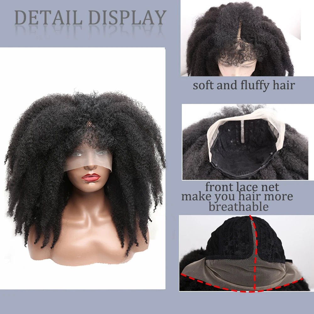 Synthetic Afro Marley Braiding Hair Front Wig with Bangs Short Curly Wigs - Flexi Africa - Free Delivery Worldwide only at www.flexiafrica.com