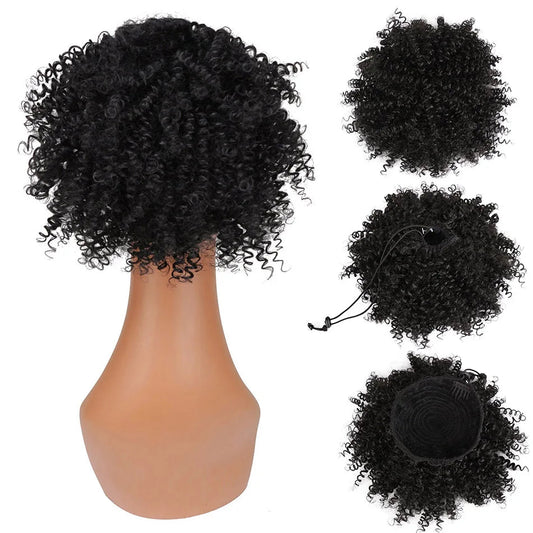 Synthetic Hair Buns For Women Afro Puff Curly Chignon Drawstring Ponytail Natural Black With Hair Extensions Hairpieces