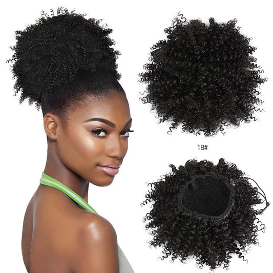 Synthetic Hair Buns For Women Afro Puff Curly Chignon Drawstring Ponytail Natural Black With Hair Extensions Hairpieces