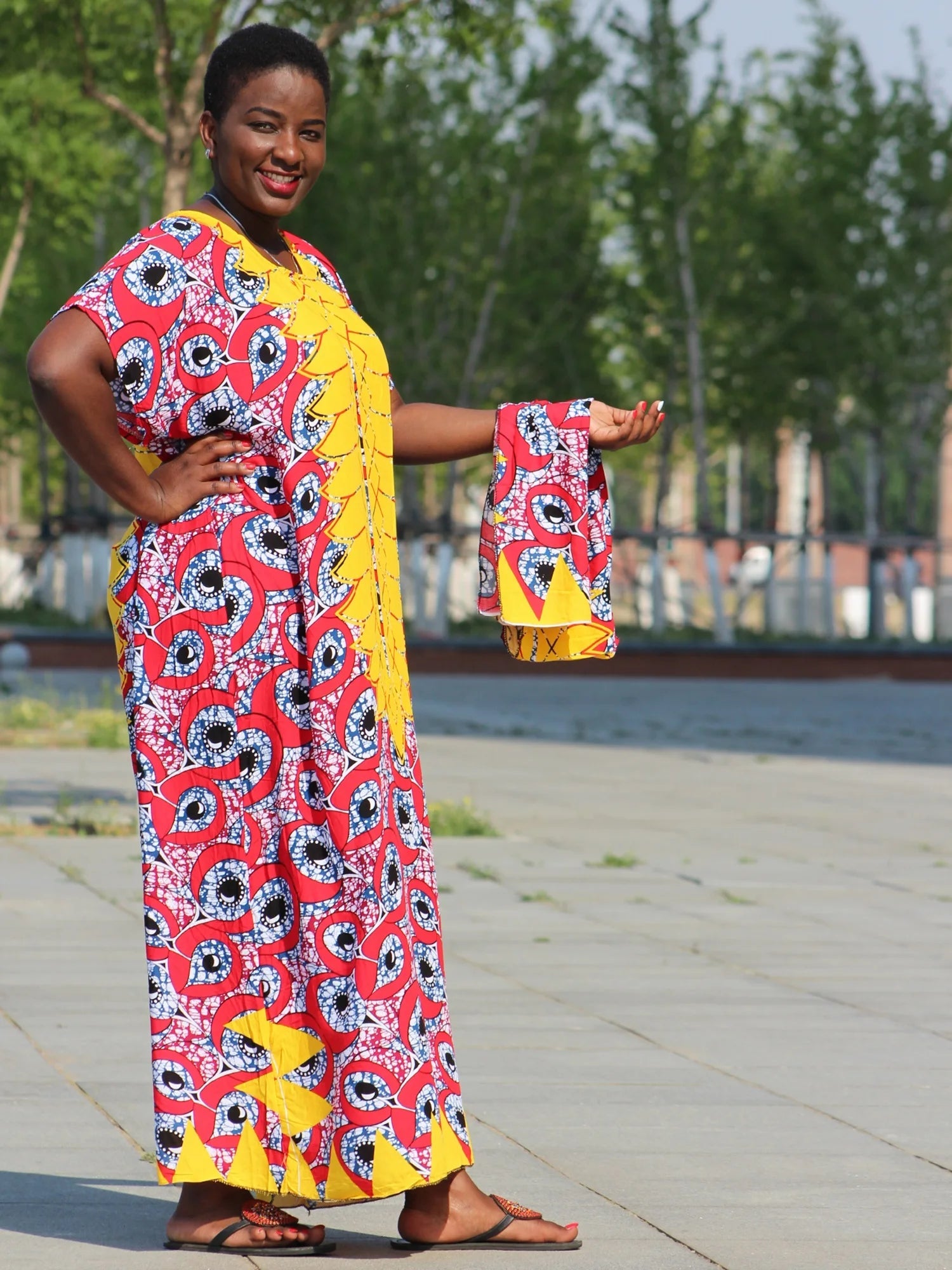 Timeless African Inspired Long Summer Dress: Casual Cotton Fashion for Elegant Holiday Beachwear - Flexi Africa - Free Delivery Worldwide only at www.flexiafrica.com