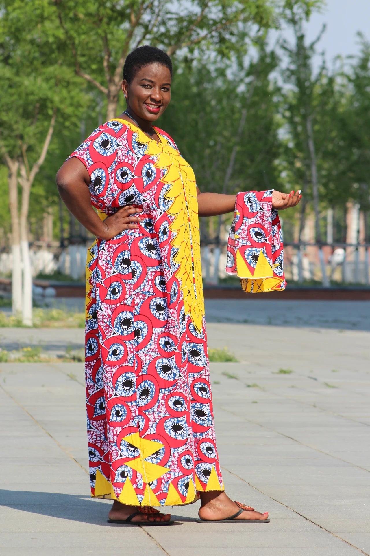 Timeless African Inspired Long Summer Dress: Casual Cotton Fashion for Elegant Holiday Beachwear - Flexi Africa - Free Delivery Worldwide only at www.flexiafrica.com
