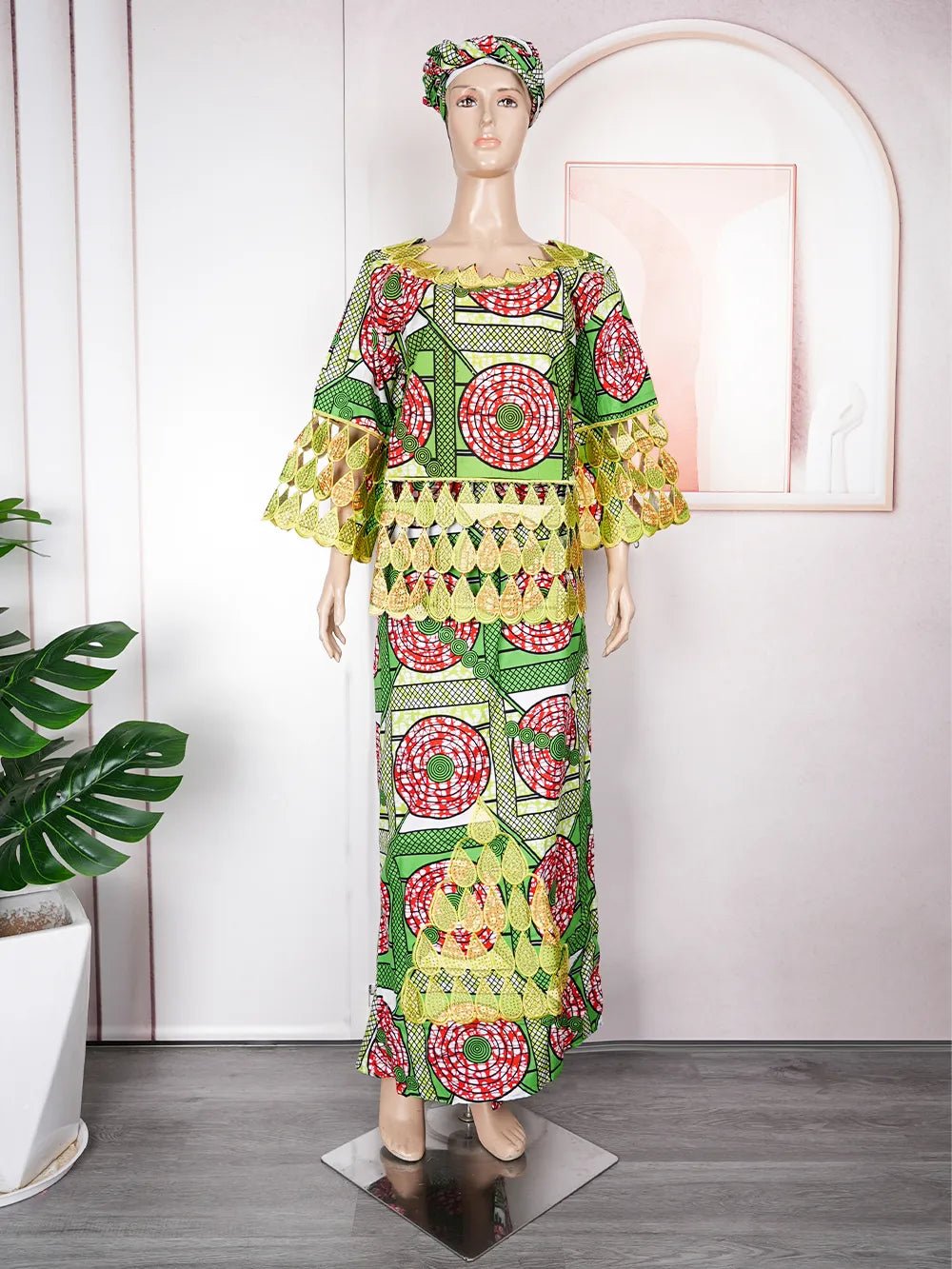 Traditional African Bazin Riche Dashiki Dress with Exquisite Embroidery Pattern for Women - Flexi Africa www.flexiafrica.com