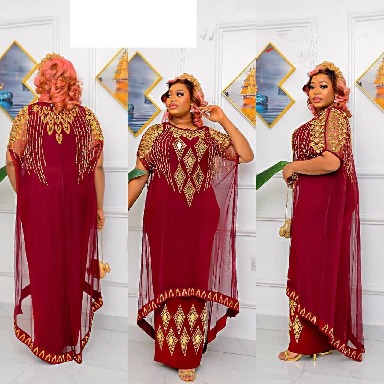 Traditional Nigerian 2PC Abaya Robe Set: Elegant African Dresses for Women - Flexi Africa - Free Delivery Worldwide only at www.flexiafrica.com