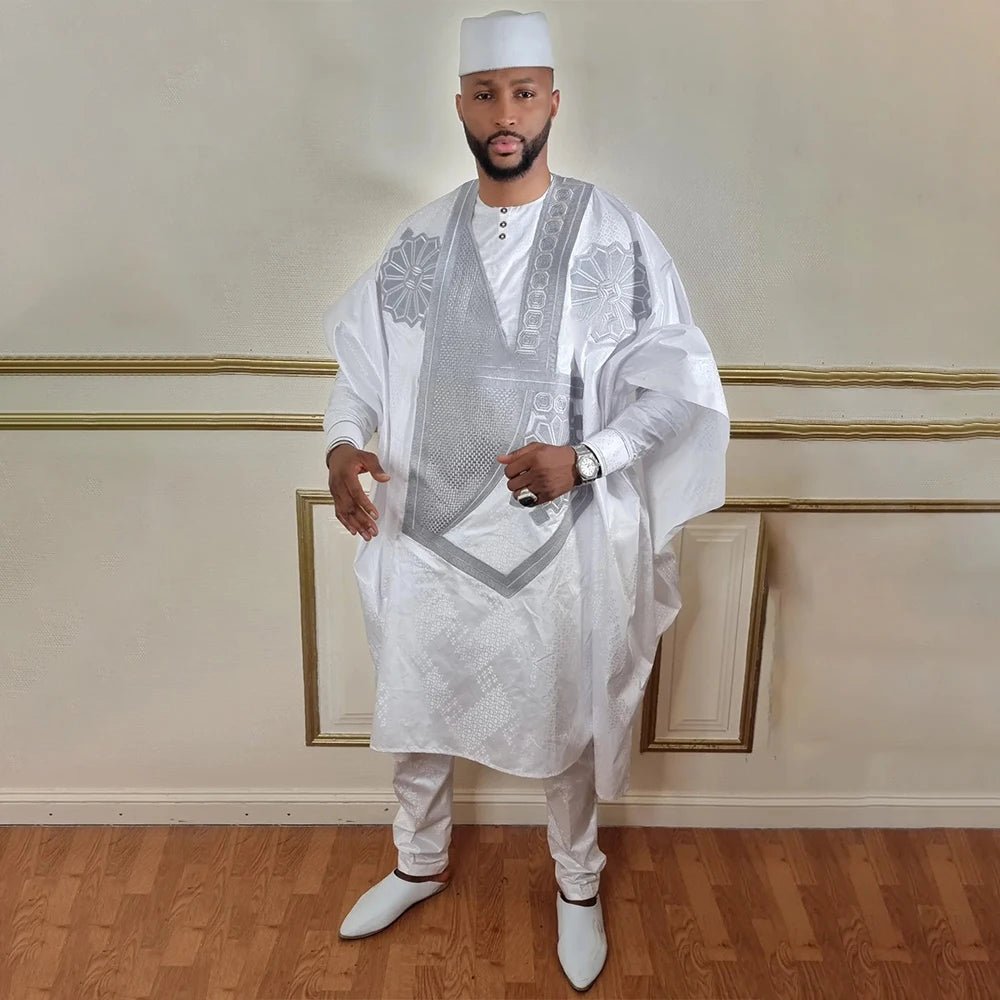 Traditional Wear Formal Attire Bazin Riche Dashiki Outfits Shirt Pants Robe Suit African Men - Flexi Africa - Free Delivery Worldwide only at www.flexiafrica.com