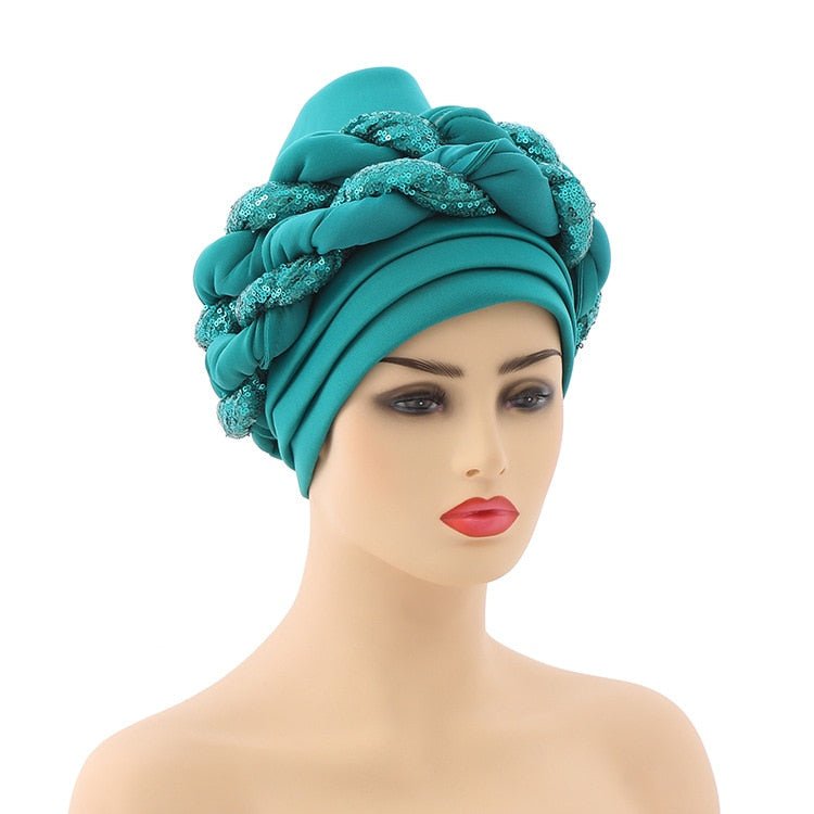 Turbans for Women 56-58cm Pleated Beanie Headwrap African Hat Gele Readymade to Wear - Flexi Africa - www.flexiafrica.com