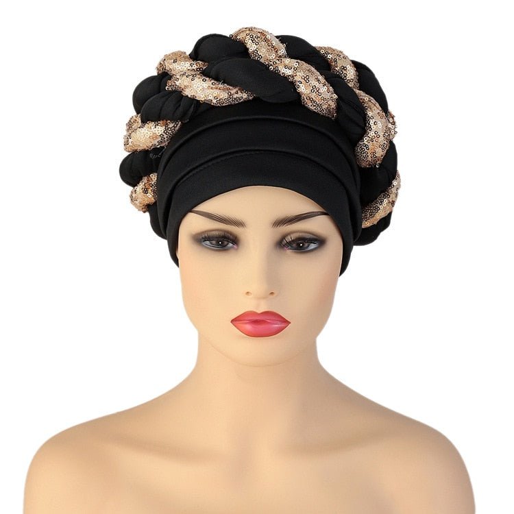 Turbans for Women 56-58cm Pleated Beanie Headwrap African Hat Gele Readymade to Wear - Flexi Africa - www.flexiafrica.com