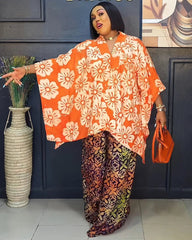 Two 2 Piece Set V - neck Clothes for Women African Print Dresses Vacation Outfits 2025 Tops Pant Sets Dashiki Ankara Turkey Dames - Free Delivery Worldwide only at Flexi Africa