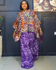 Two 2 Piece Set V - neck Clothes for Women African Print Dresses Vacation Outfits 2025 Tops Pant Sets Dashiki Ankara Turkey Dames - Free Delivery Worldwide only at Flexi Africa