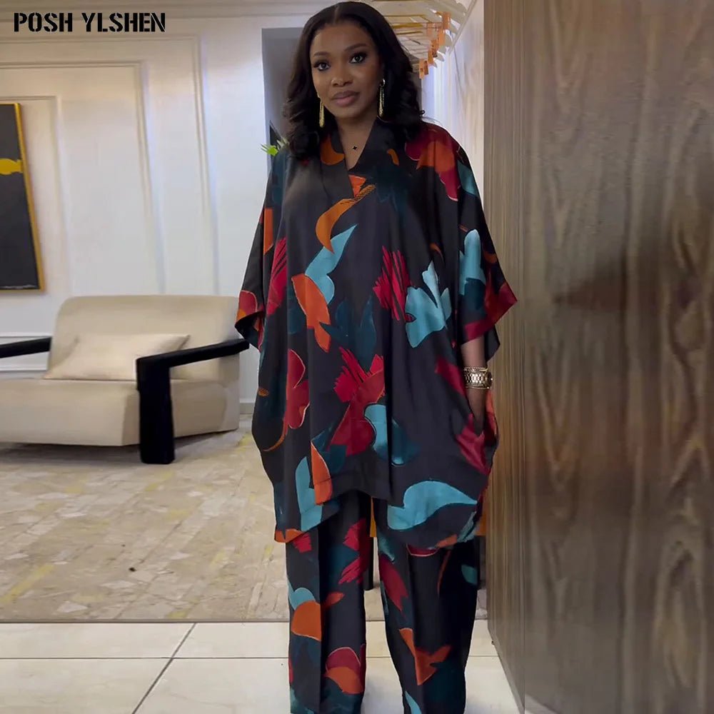 Two Piece Set Clothes for Women African Dresses Vacation Print Outfits 2025 Plus Size Tops Pants Suit Dashiki Ankara Turkey Gown - Free Delivery Worldwide only at Flexi Africa