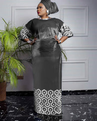 Velvet African Dress for Women – Elegant Long - Sleeve Traditional Attire - Free Delivery Worldwide only at Flexi Africa