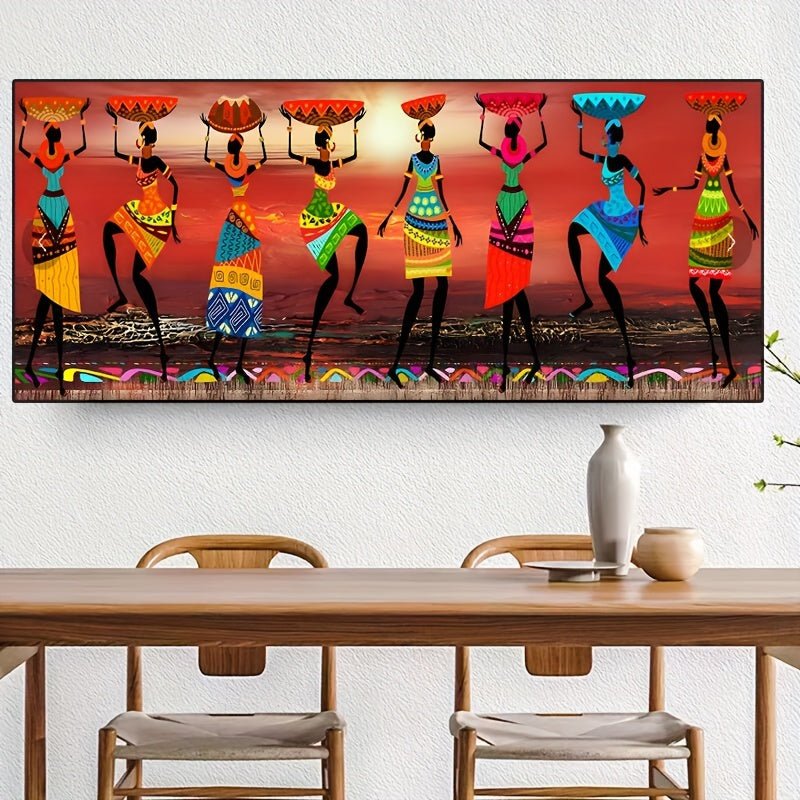 Vibrant African Dancers Canvas Wall Art – Frameless Cultural Home Décor (15.7"x47.2") - Free Delivery Worldwide only at Flexi Africa