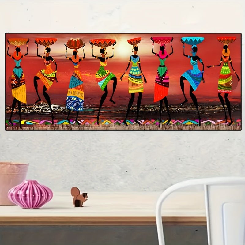 Vibrant African Dancers Canvas Wall Art – Frameless Cultural Home Décor (15.7"x47.2") - Free Delivery Worldwide only at Flexi Africa