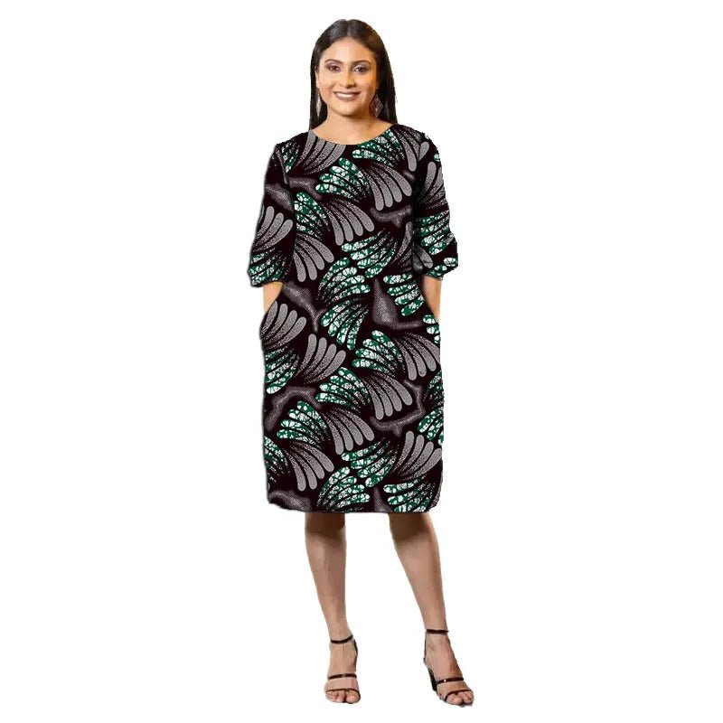 Vibrant Ankara Print Half - Sleeve Dress for Women – African Fashion Wedding & Party Wear - Free Delivery Worldwide only at Flexi Africa
