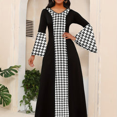 Vibrant Ethnic Print Maxi Dress - Fashionable Splicing, Flared Sleeves, V - Neck - Premium Feminine Style - Free Delivery Worldwide only at Flexi Africa