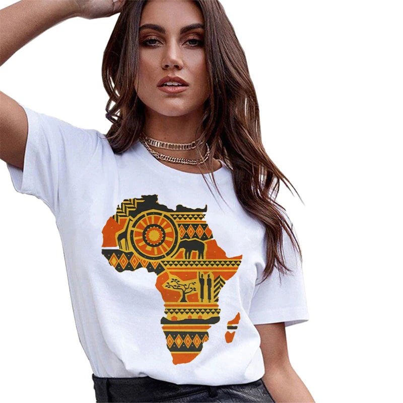 Vintage African Inspired 90s Tees: Short Sleeve Graphic Women's T-Shirt - Flexi Africa - Free Delivery Worldwide only