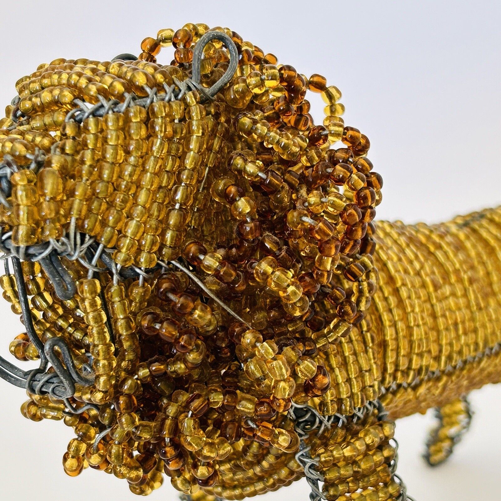 Vintage Retro Lion Glass Bead and Wire Sculpture Figurine African Jungle Unique - Flexi Africa - Free Delivery Worldwide only at www.flexiafrica.com