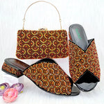 Wine Rhinestone Low-Heel African Mother Shoes and Matching Bag Set - Free Delivery Worldwide only at Flexi Africa