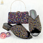 Wine Rhinestone Low-Heel African Mother Shoes and Matching Bag Set - Free Delivery Worldwide only at Flexi Africa