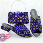 Wine Rhinestone Low-Heel African Mother Shoes and Matching Bag Set - Free Delivery Worldwide only at Flexi Africa