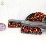 Wine Rhinestone Low-Heel African Mother Shoes and Matching Bag Set - Free Delivery Worldwide only at Flexi Africa
