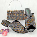 Wine Rhinestone Low-Heel African Mother Shoes and Matching Bag Set - Free Delivery Worldwide only at Flexi Africa