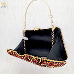 Wine Rhinestone Low-Heel African Mother Shoes and Matching Bag Set - Free Delivery Worldwide only at Flexi Africa