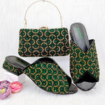 Wine Rhinestone Low-Heel African Mother Shoes and Matching Bag Set - Free Delivery Worldwide only at Flexi Africa