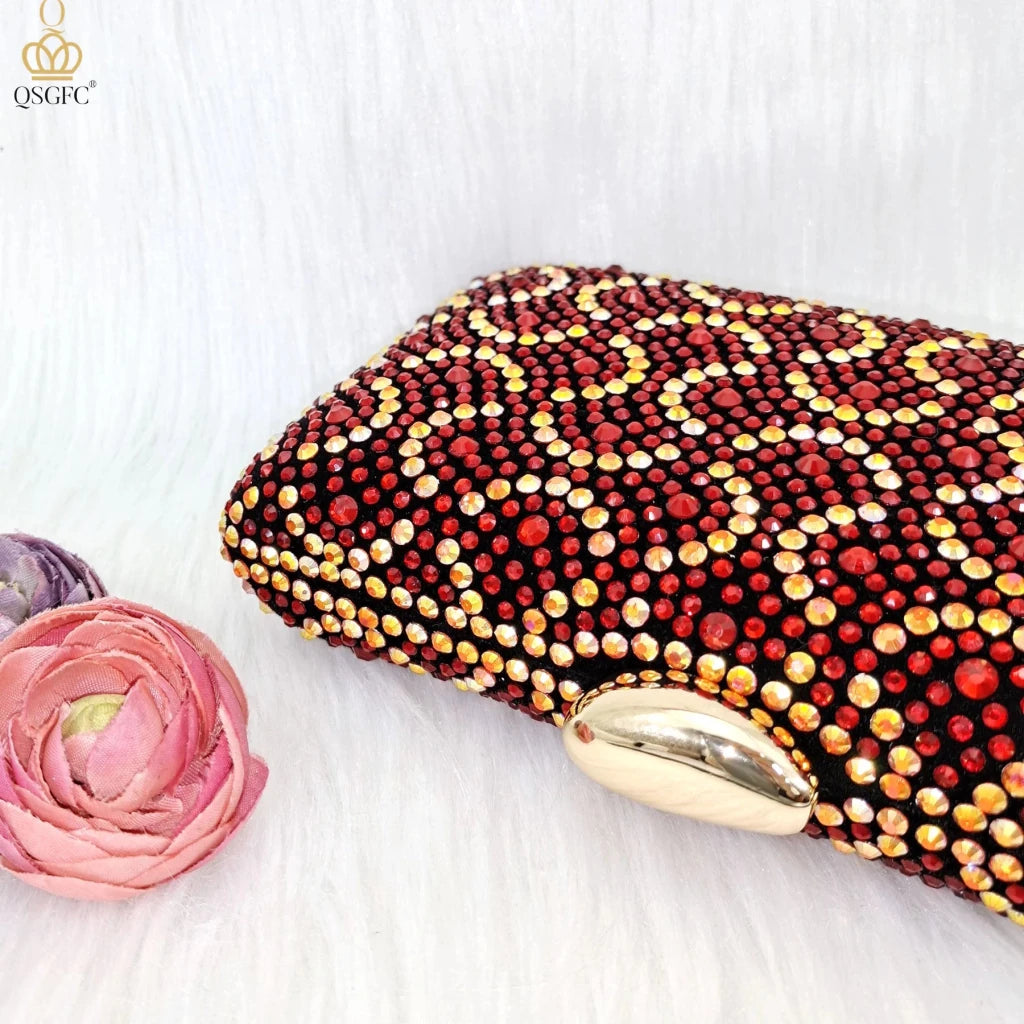 Wine Rhinestone Low-Heel African Mother Shoes and Matching Bag Set - Free Delivery Worldwide only at Flexi Africa