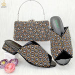 Wine Rhinestone Low-Heel African Mother Shoes and Matching Bag Set - Free Delivery Worldwide only at Flexi Africa