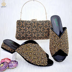 Wine Rhinestone Low-Heel African Mother Shoes and Matching Bag Set - Free Delivery Worldwide only at Flexi Africa