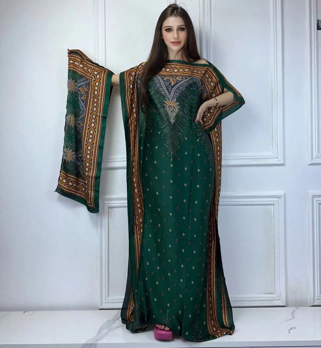 WINYI African Muslim Lady Summer Boho fashion Printed Kaftan holiday Dress loose Streetwear Abaya with belt beach dress - Free Delivery Worldwide only at Flexi Africa