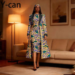 Women 3PCS African Ankara Print Outfit Long Blazer Sleeveless Midi Dress Matching Headwrap Dashiki Formal Party Suit 2626034 - Free Delivery Worldwide only at Flexi Africa