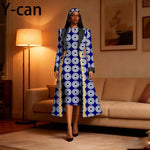 Women 3PCS African Ankara Print Outfit Long Blazer Sleeveless Midi Dress Matching Headwrap Dashiki Formal Party Suit 2626034 - Free Delivery Worldwide only at Flexi Africa