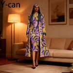 Women 3PCS African Ankara Print Outfit Long Blazer Sleeveless Midi Dress Matching Headwrap Dashiki Formal Party Suit 2626034 - Free Delivery Worldwide only at Flexi Africa