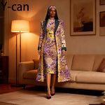 Women 3PCS African Ankara Print Outfit Long Blazer Sleeveless Midi Dress Matching Headwrap Dashiki Formal Party Suit 2626034 - Free Delivery Worldwide only at Flexi Africa