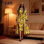 Women 3PCS African Ankara Print Outfit Long Blazer Sleeveless Midi Dress Matching Headwrap Dashiki Formal Party Suit 2626034 - Free Delivery Worldwide only at Flexi Africa