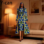 Women 3PCS African Ankara Print Outfit Long Blazer Sleeveless Midi Dress Matching Headwrap Dashiki Formal Party Suit 2626034 - Free Delivery Worldwide only at Flexi Africa